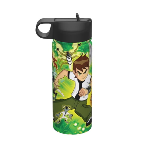 Ben 10 Kids Insulated Water Bottle With Straw - 18 Oz Stainless Steel Double Wall Vacuum Cup, Leakproof, Bpa Free, Suitable For Boys And Girls