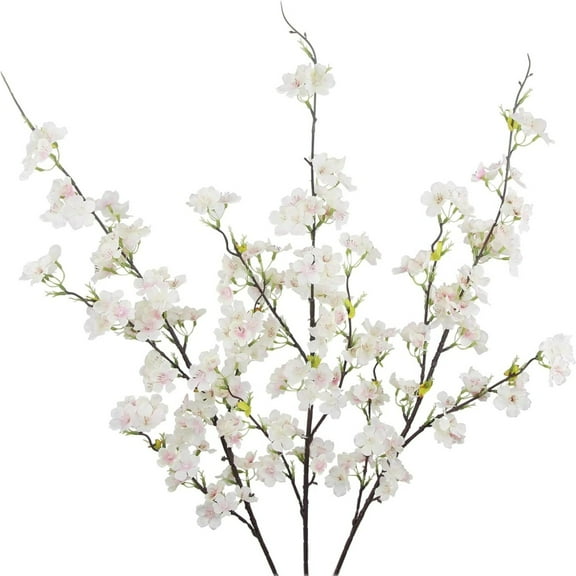 Meiiso Artificial Flowers Clearance, 3 Pcs Artificial Cherry Flower Silk Peach, Bulk Flowers with Leaves for Spring Wedding Indoor Outdoor Diy Decor