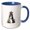 Blue/White, variant on 3drose, Appealing Letter A. Halloween Monogram, Broom, Wizard Hat, Cat Art, 11oz Mug