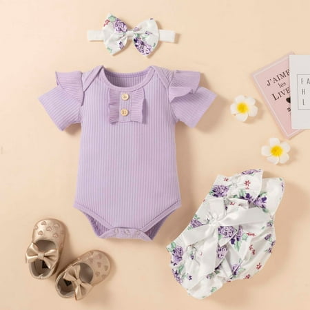 

AURIGATE Clearance! Toddler Baby Girls Summer Badge Button Top Skirt Shorts Headwear Clothes Suit