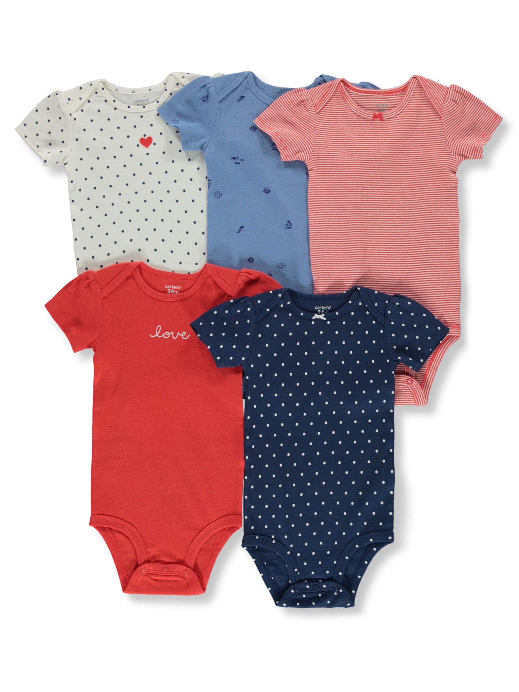 Carter's Baby Girls' 5-Pack Bodysuits Color: red/navy Size: 18 months