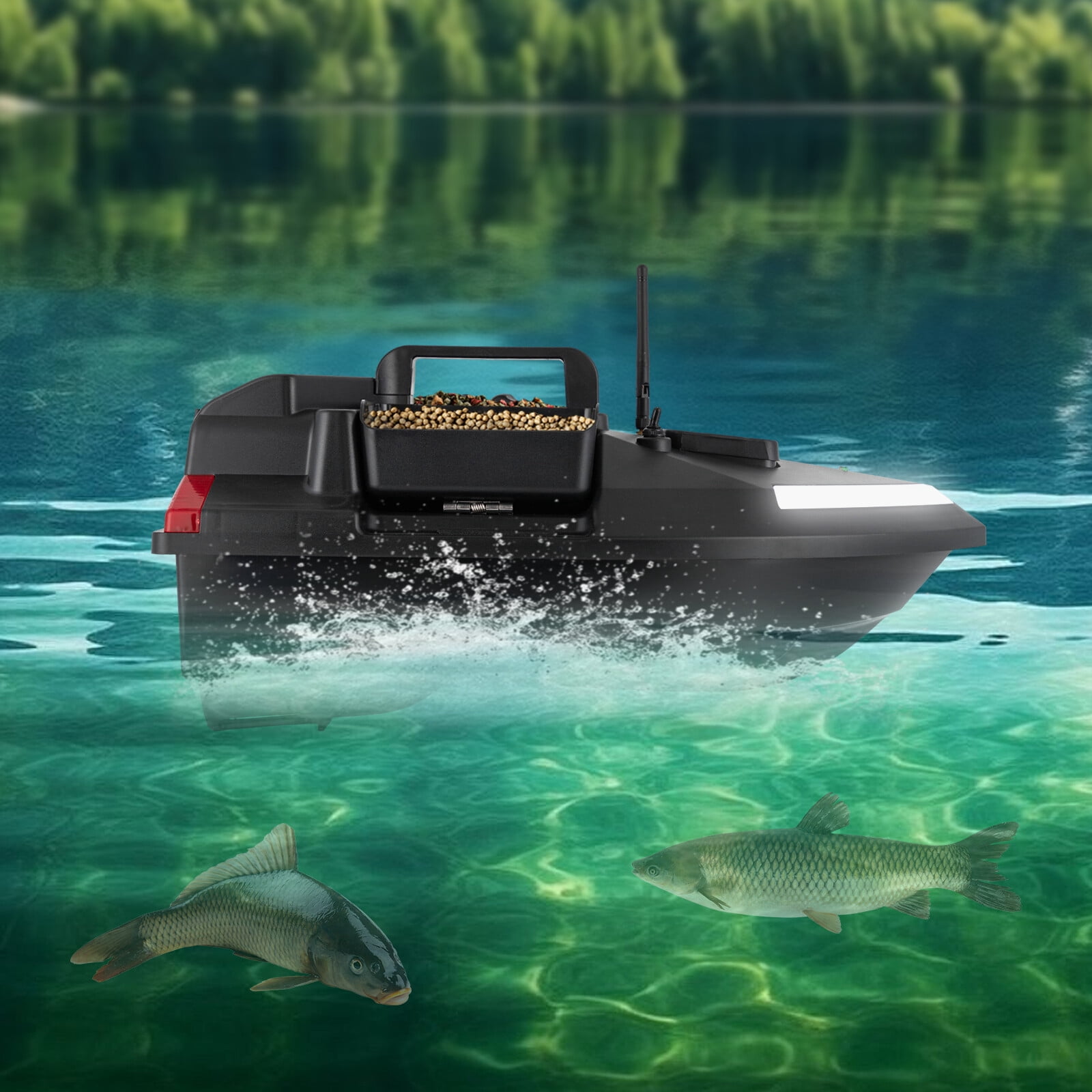 DENEST 500m/1640.42ft 2.4GHz GPS Fishing Bait Boat with 2kg/4.41lbs Tank, 12000mAh Lithium Battery, Remote Control Bait Boat for Fishing