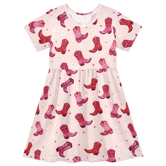 joogoo Boots Daisy Flower Girls' Short Sleeve Dress Kids Dresses 5-6T