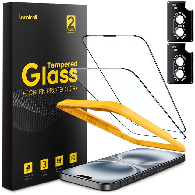 Protector de pantalla Lamicall 2+2 para iPhone 16 con lente de cámara 2