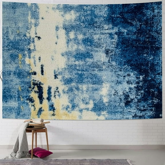 Autua Blue Rug Abstract Brush Tapestry Wall Hanging Unique Style for Home Wall Decor Art Living Room Bedroom Apartment Farmhouse Dorm, Short Plush Wall Beautification, Holiday Decoration 40x30inch
