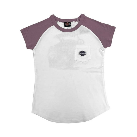 Harley-Davidson Big Girls' Bar & Shield Short Sleeve Pocket Tee – White (10/12), Harley Davidson