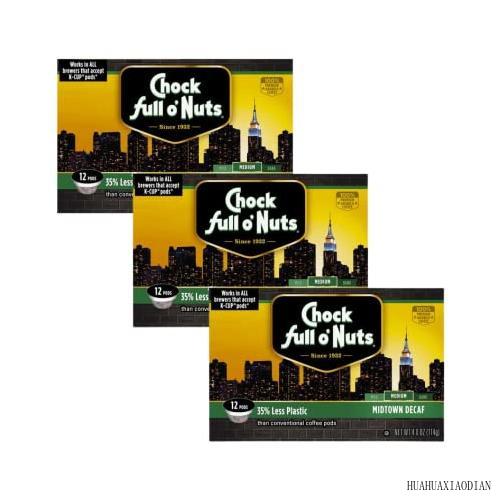 Chock Full O'nuts Decaf, Midtown, KCup Coffee Pods, Medium Roast, 12