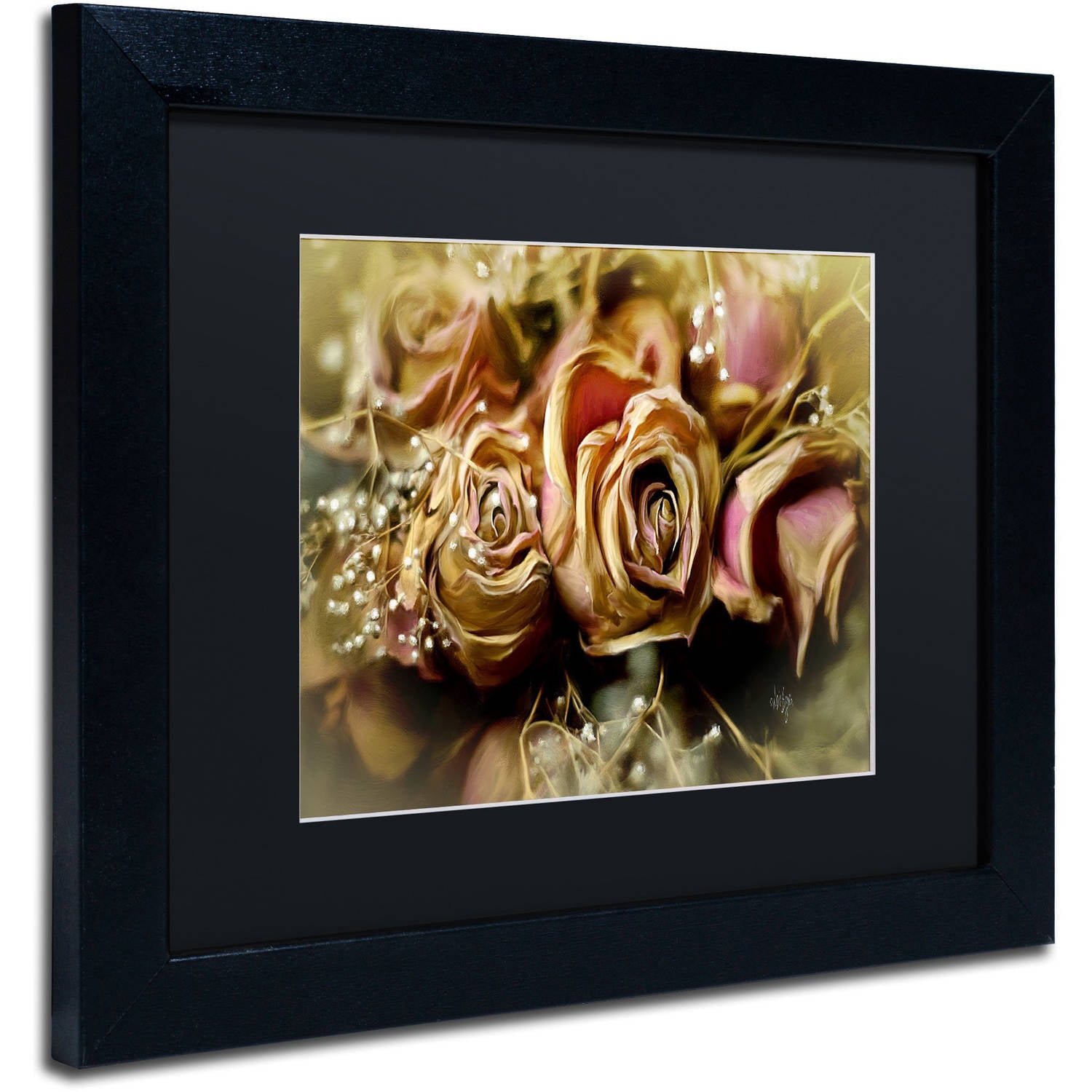 Trademark Fine Art "Painted Old Roses" Canvas Art by Lois Bryan Black Matte, Black Frame