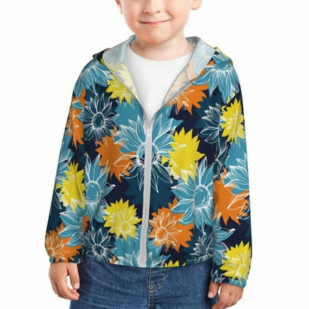 

Sun Hoodie for Kids Sunflowers Colorful Long Sleeve Swim Fishing Shirts Sun Protection Zip Up Jacket Clothing Athletic Hoodie