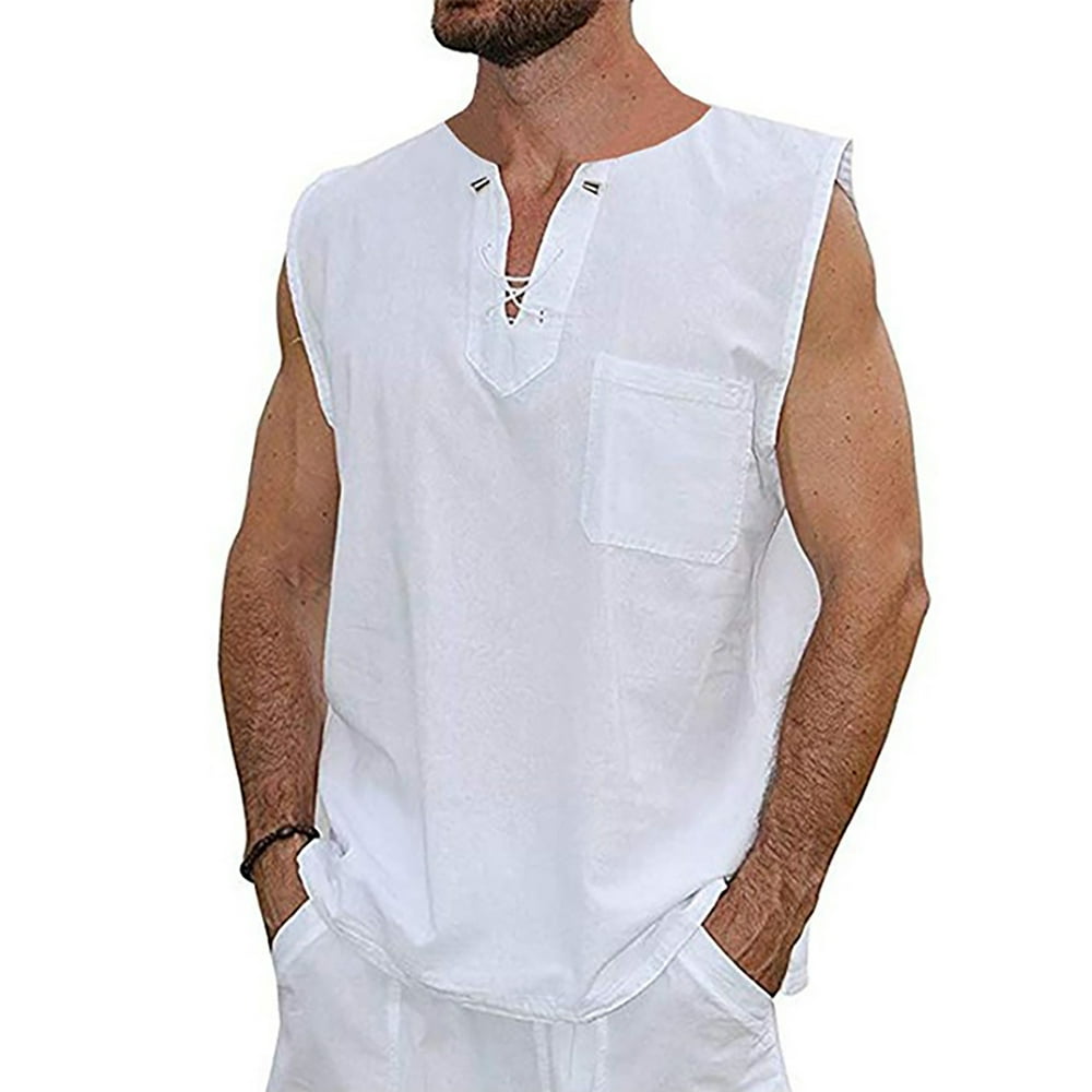 UKAP - UKAP Summer Casual Tank Tops Vest for Men Cotton Linen Plain T ...