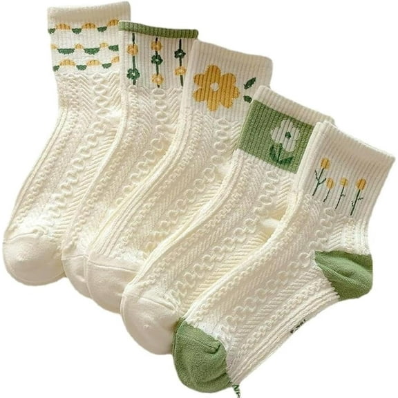 5 Pair Cute Women's Cottagecore Lace Ruffle Ankle Socks - Cable Knit Cotton Coquette Aesthetic Socks