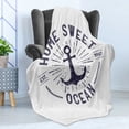 thumbnail image 4 of Anchor Soft Flannel Fleece Throw Blanket, Home Ocean Lettering on a Nautical Sketch with Worn out Background, Cozy Plush for Indoor and Outdoor Use, 50" x 60", Navy Blue and White, by Ambesonne, 4 of 5