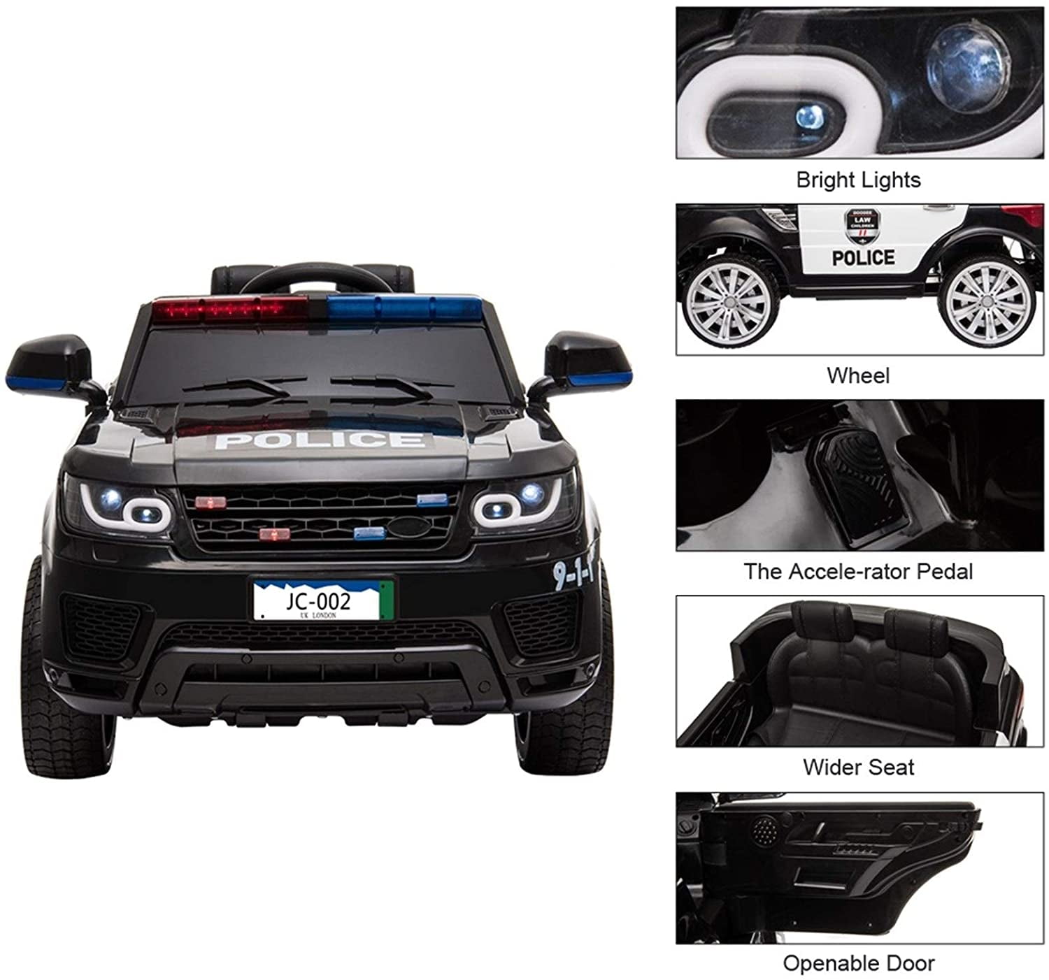 New Ride ON CAR Police COP CAR SUV Black Jeep 12v Electric Police Vehicle 