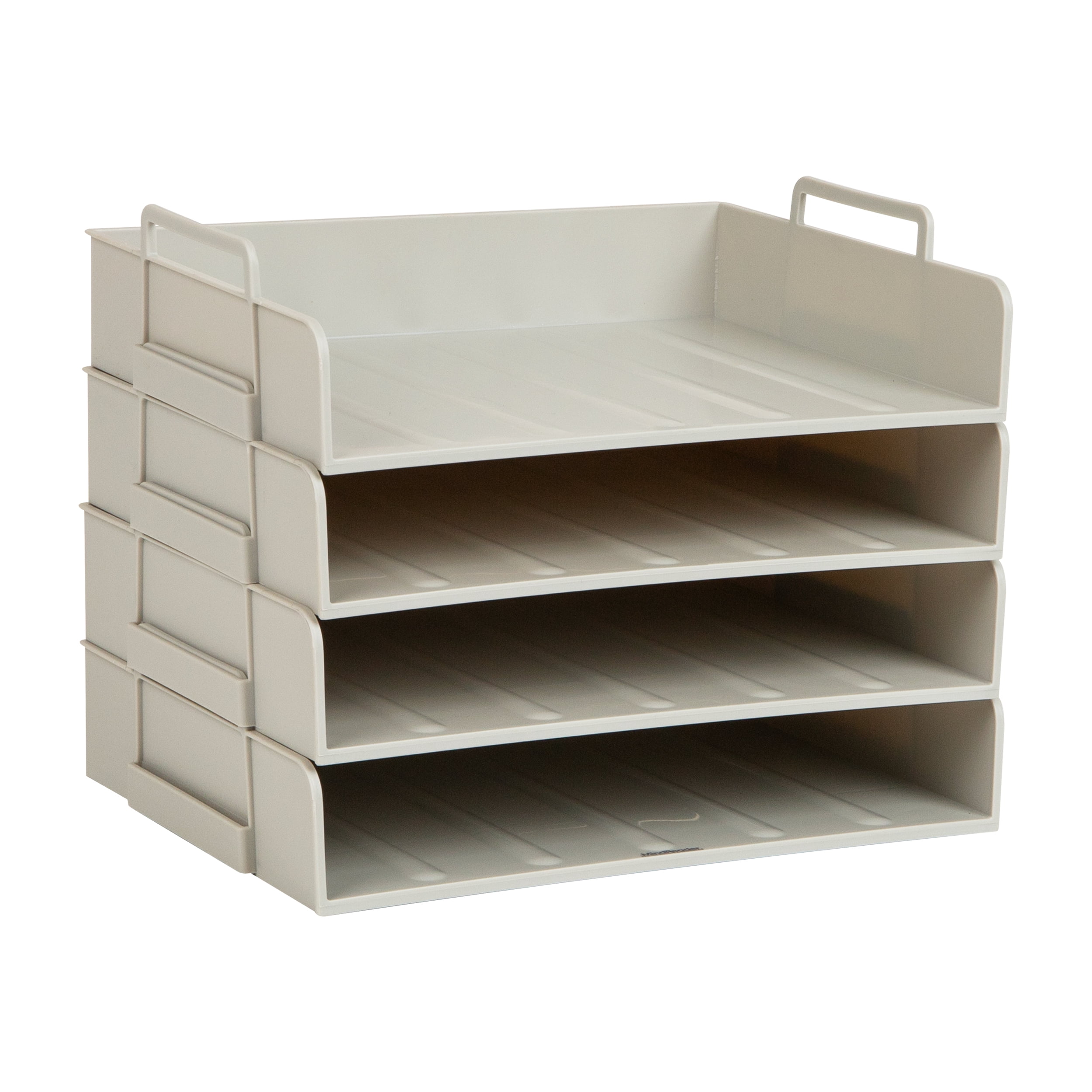 Mind Reader Stackable Paper Tray, Desktop Organizer, File Storage, Office, Plastic, 13.75"L x 10"W x 10.75"H, 4 Pcs., Beige