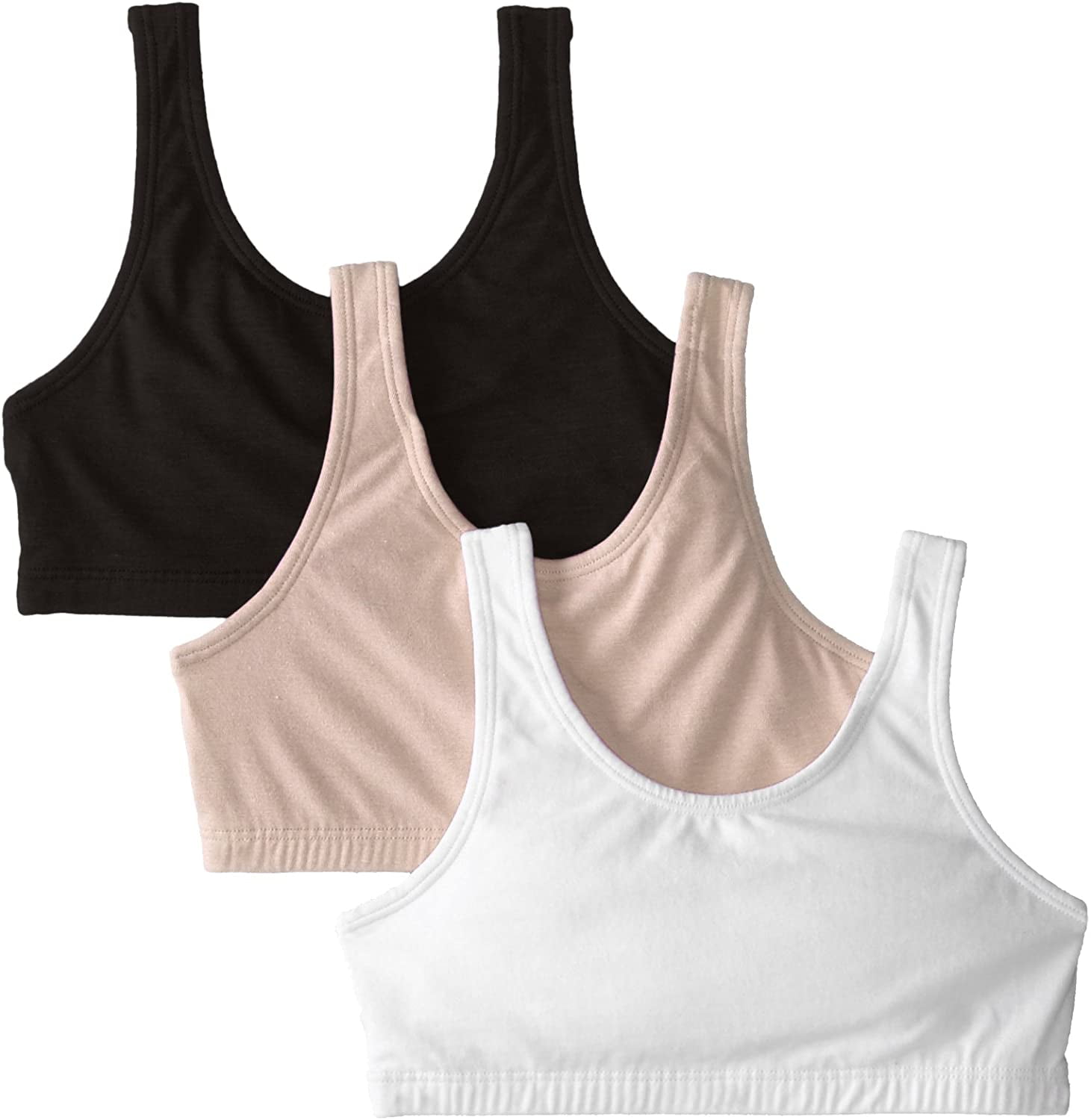 Fruit of the Loom Girls' Big Cotton Builtup Sport Bra, White/Black