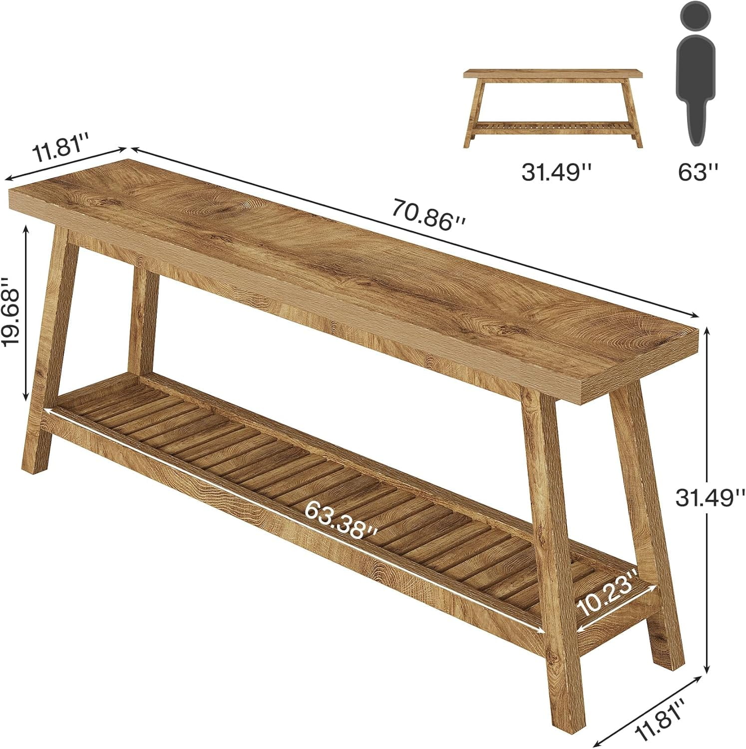 Tribesigns 70.9" Farmhouse Console Table: 2-Tier Wood Entryway Table, Light Brown
