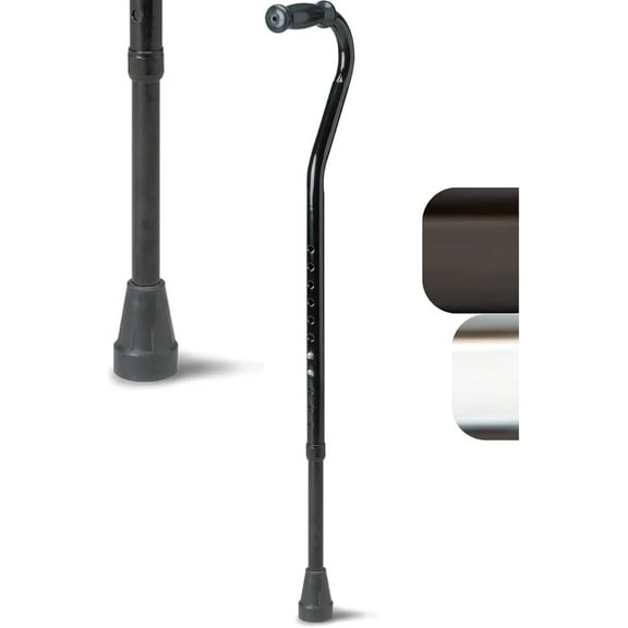 Medline Bariatric Offset Walking Cane, Tall, 37-In to 48-In Adjustable Height, 500 lb Weight Capacity, Steel, Black