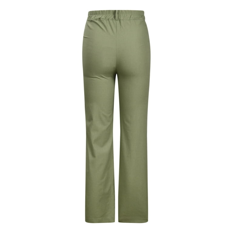 KIHOUT Women's Summer Pants Button Solid Color Pants Straight Wide Leg Trousers  Pants With Pocket 