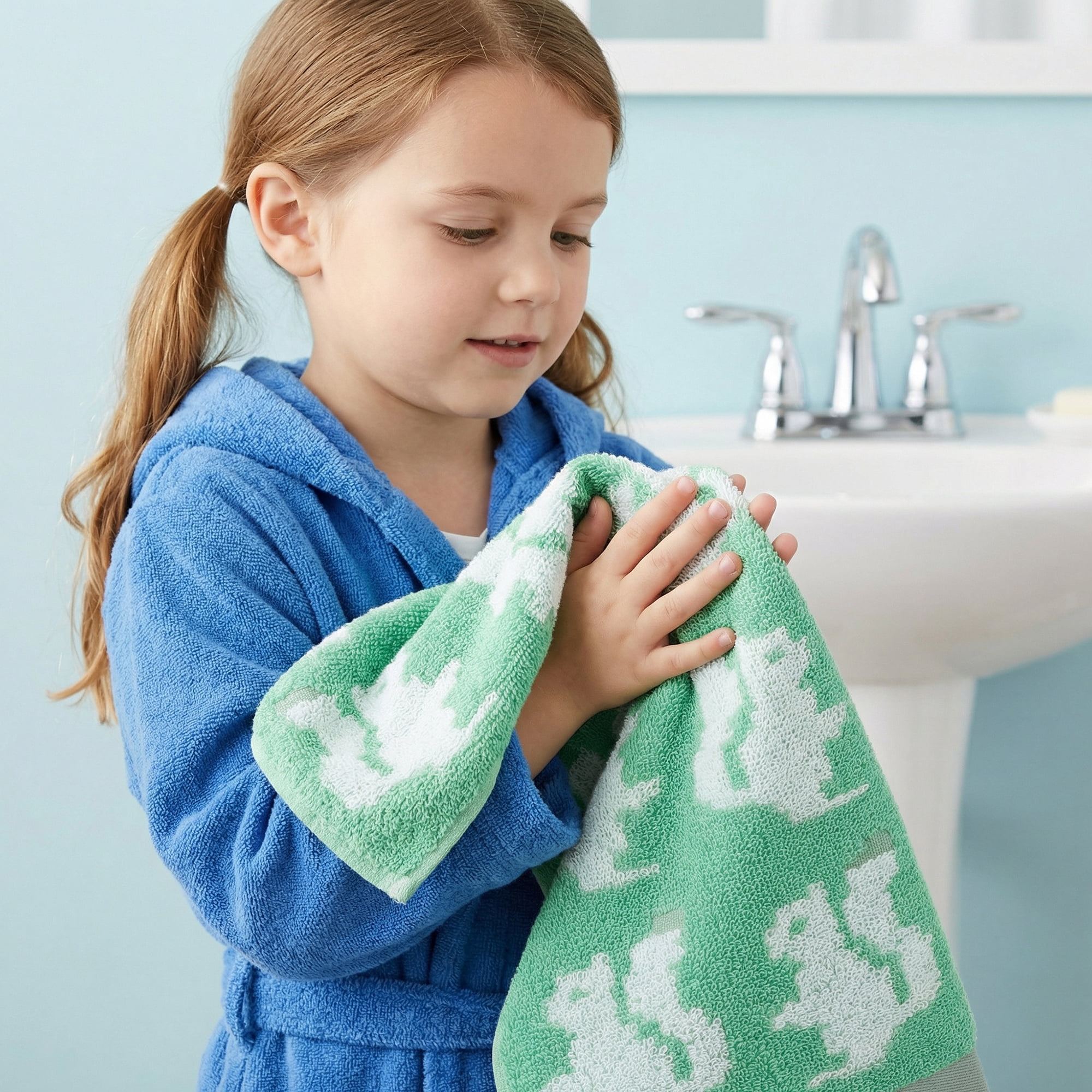 Unique Bargains Cotton Cute Cartoon Jacquard Soft Hand Towel Dark Green 29" x 13"