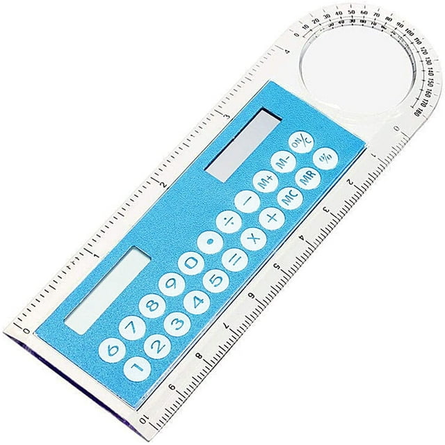 Calculator & Ruler & Magnifying Glass, Mini Solar Transparent Ruler Calculator with Magnifier Student School Supplies Pink