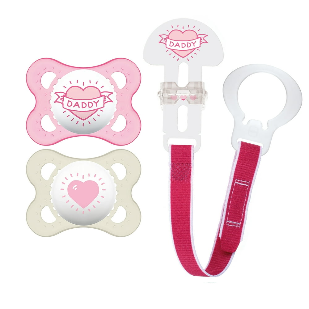 MAM I Love Daddy Pacifier and Clip Value Pack, 06 Months, Girl, 3 Pack