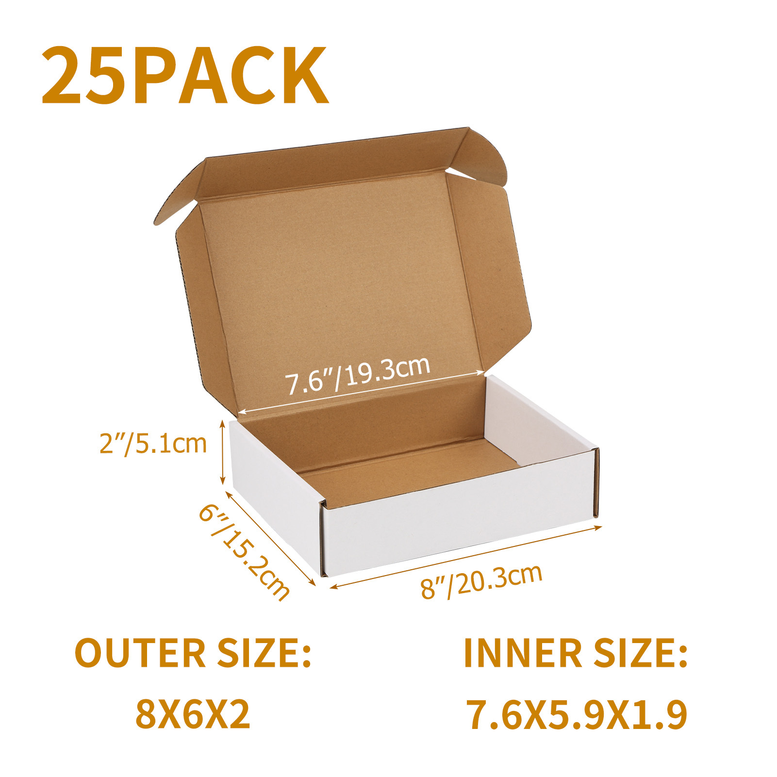 Secure Seal 25 Pack Corrugated Boxes – 8x6x6, Kraft Cardboard, For Shipping & Moving