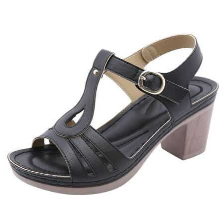 Women s Block Heeled Sandals Summer Casual Open Toe Ankle Strap Dress Pumps Shoes Fashion Platform Chunky High Heels
