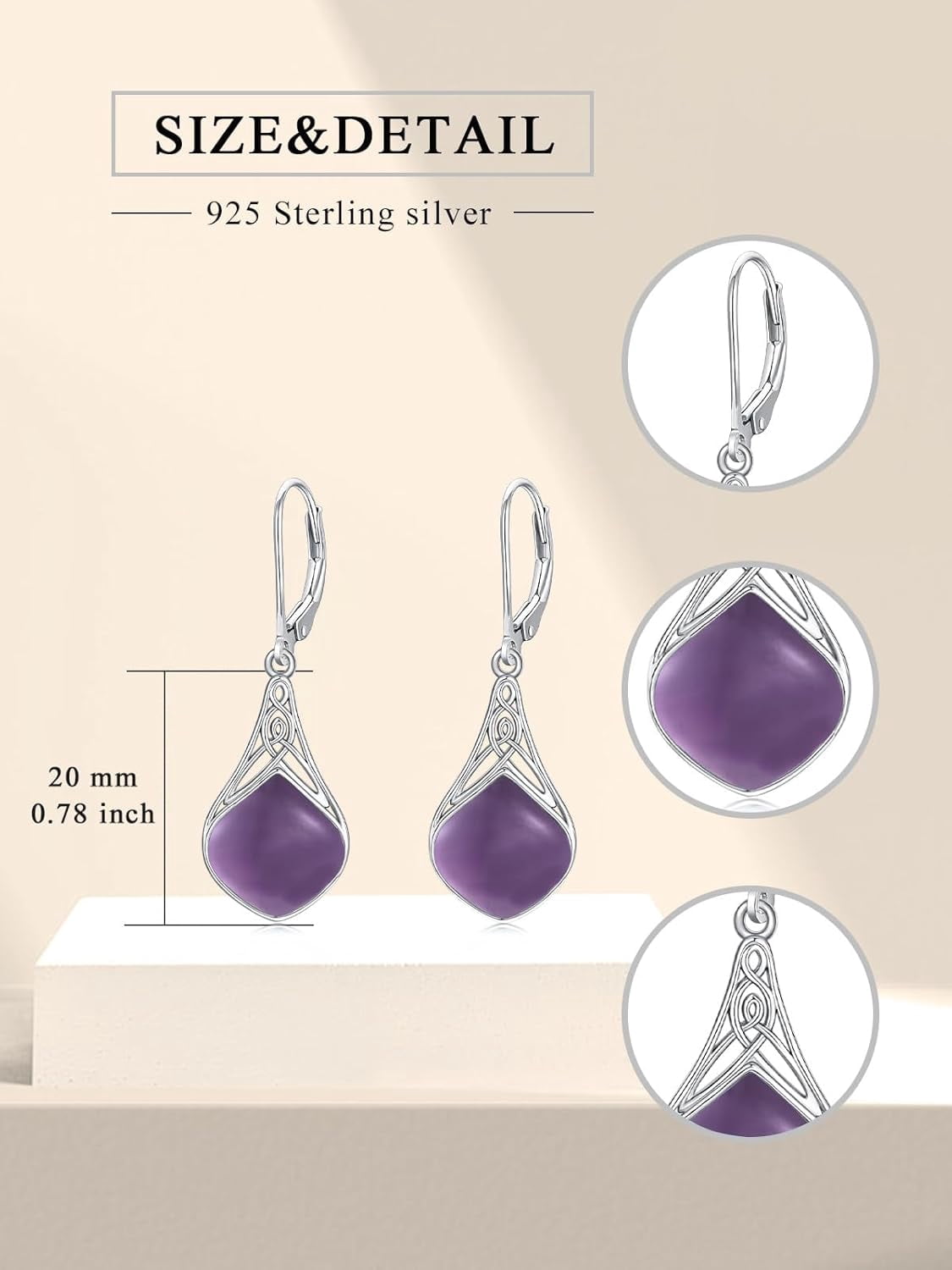 Teardrop Earrings Sterling Silver Celtic Amethyst Drop Earrings Jewelry Gifts for Women