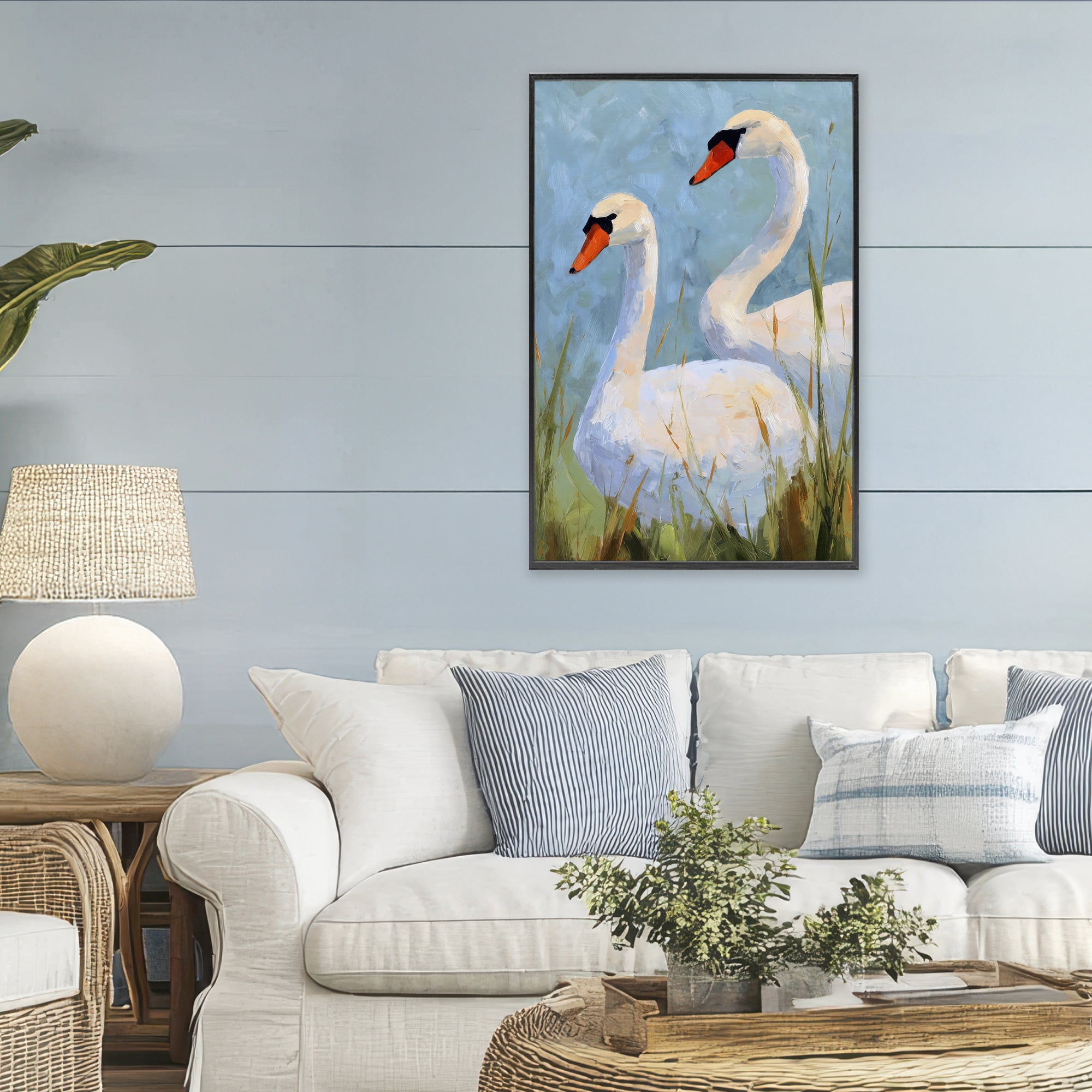 Stupell Industries Long Necks Swan Pear Black Framed Giclee Art, design by Petal Prints Design