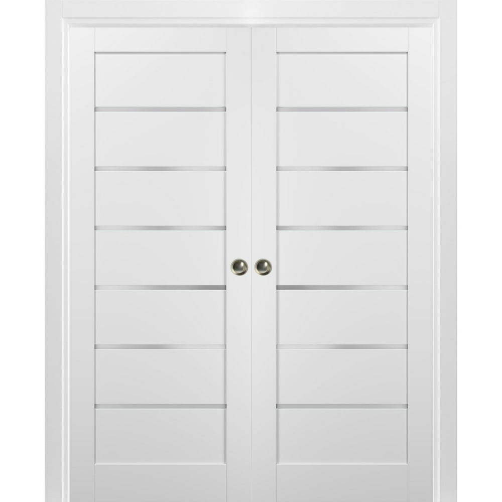French Double Pocket Doors 56 x 96 with Frames | Quadro 4117 White Silk ...