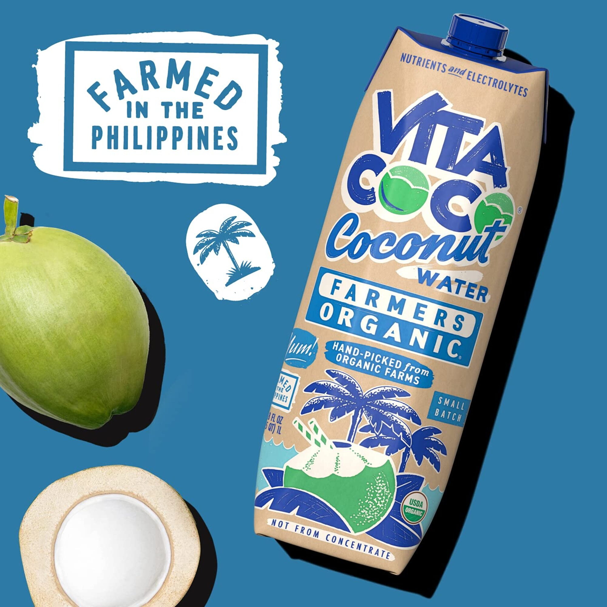 (3 pack) Vita Coco Farmers Organic Coconut Water, Nutrients and Electrolytes Rich, 33.8 fl oz
