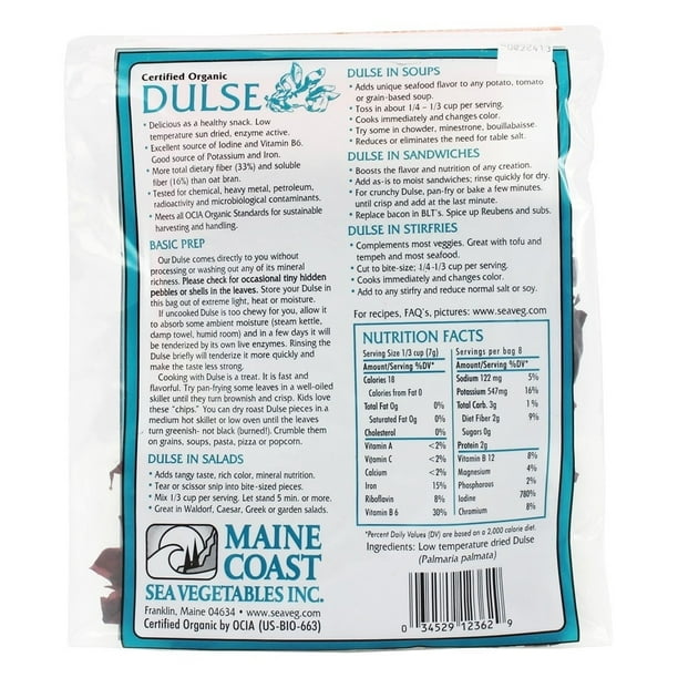 Maine Coast Sea Vegetables Dulse, Wild Atlantic Sea Vegetable, 2 Ounce
