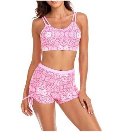 Lopeceal Women Two Piece Swimsuits with Boyshorts High Waisted Bikini Set Sporty Tummy Control Bathing Suit Athletic Swimwear