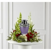 Large Lavender Bloom Cremation Urn for Human Ashes- Lavender Urn - Adult Funeral Urn Handcrafted with Engraved Silver Bands - Brass Urn - Large Urn Deal with Free Bag