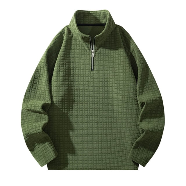 Chandail à Demi-Fermeture à Glissière Texturé Décontracté Chaud Mode Col Rond Haut Sans Capuche Confortable pour l'Hiver