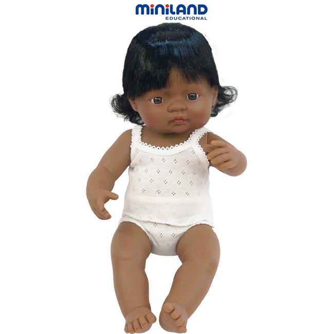 Miniland Educational 31158 Baby doll latinamerican girl- 40 cm- 15 .75 in. Case