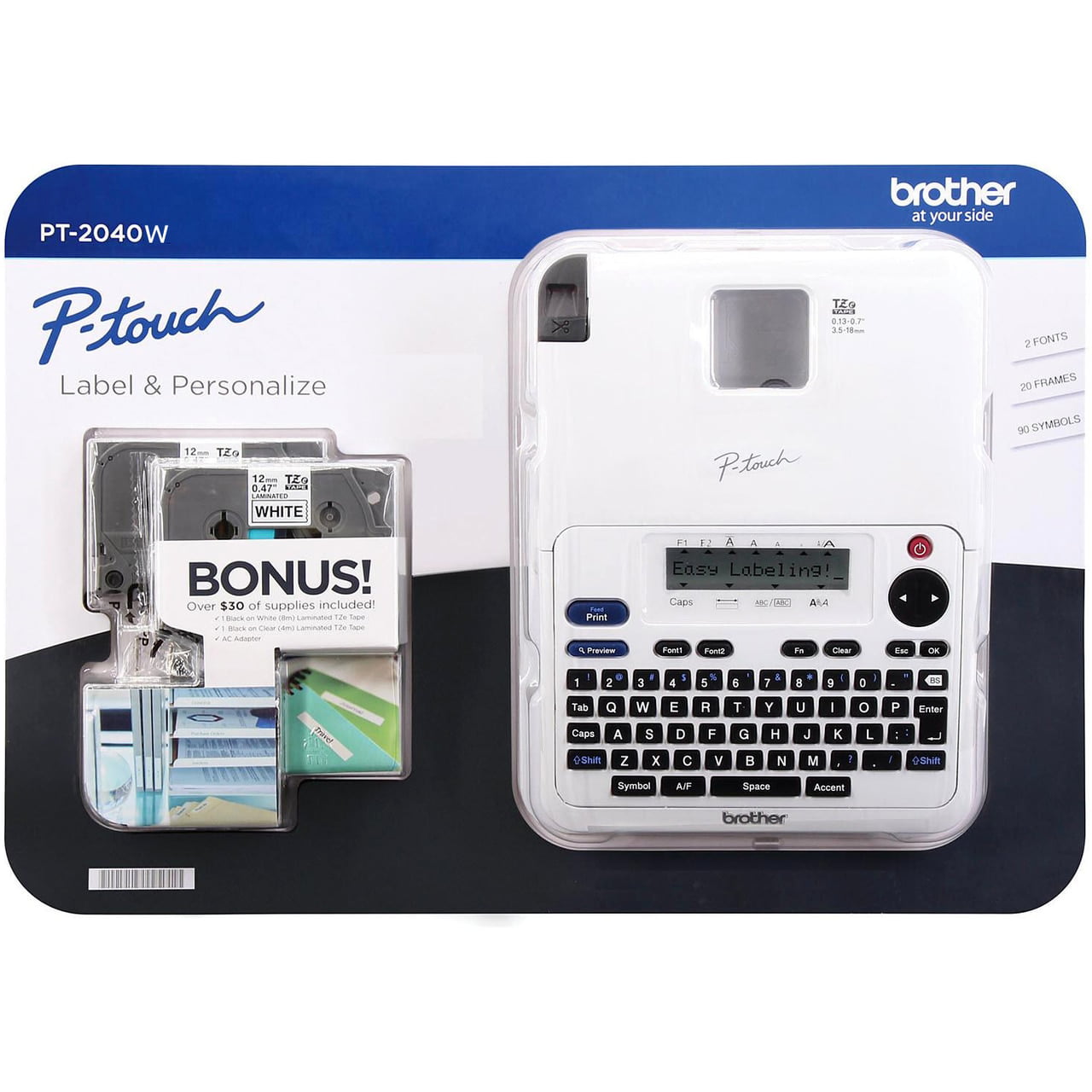 Brother P-Touch Labeler Maker White Bonus 2 Label Tapes & AC Adapter Home Office School Machine BJ8 65604 - Walmart.com