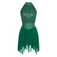 thumbnail image 6 of iiniim Women's Color Block Lyrical Dance Dress Sleeveless Ruched Figure Skating Modern Dancewear Green XXL, 6 of 7