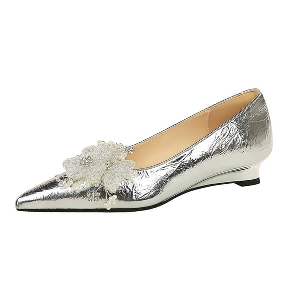 Womens High Platform Heels Pump Party Dress Heel Silver Pointed Toe Sparkly Rhinestones Flower Shoes Wedding Evening Party