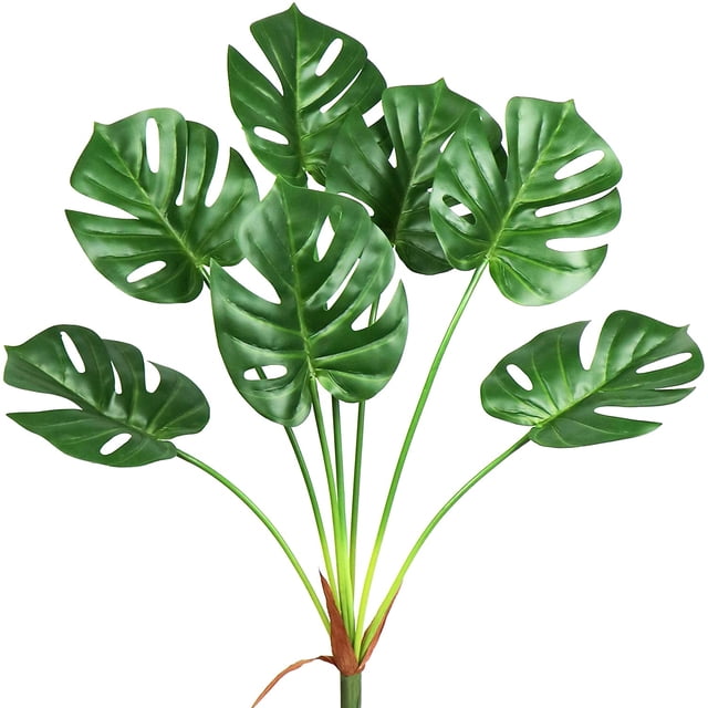 Plantas de palmeras artificiales Hojas tropicales de Monstera Hoja de árbol de tortuga falsa Hoja de simulación de planta Deliciosa falsa Hojas de safari de jungla para jardín Tienda de oficina Decoraciones de fiesta temáticas de playa en la jungla brillar Electrónica