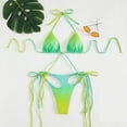 thumbnail image 6 of WREESH Womens Two Piece Swimsuit String Bikini Sets Halter Bicolor Fashion Casual Waist Slim Splicing Printing Bikinis Sets Beach Bathing Suit Green, 6 of 6