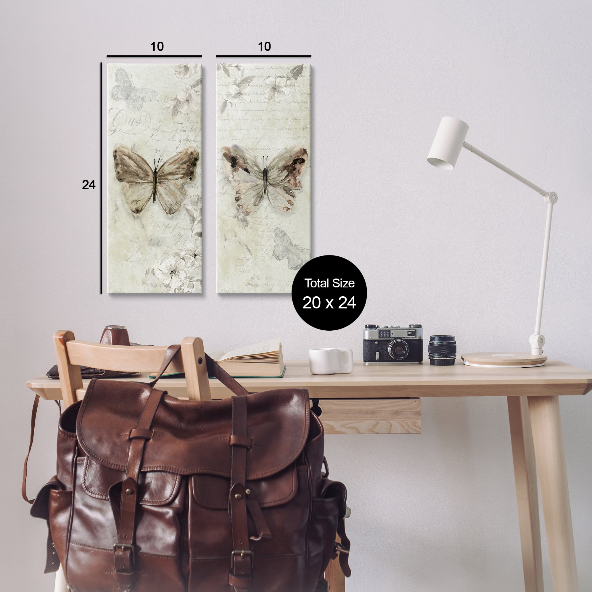 Stupell Industries Vintage Butterfly Scrapbook Page Animals Painting Wrapped Canvas Art Print Wall Art, 10 x 24, Set of 2