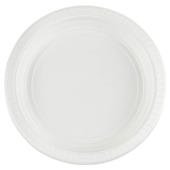 EcoQuality 10" inch Disposable Round White Plastic Serving Plates, China Like Party Plates, Heavy Duty Dinner Serving Plate, Platter, Weddings, Baby Showers, Catering, Non Toxic (10)