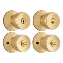 Brinks, Keyed Entry Doorknob, Tulip Style, Polished Brass Finish, Twin Pack