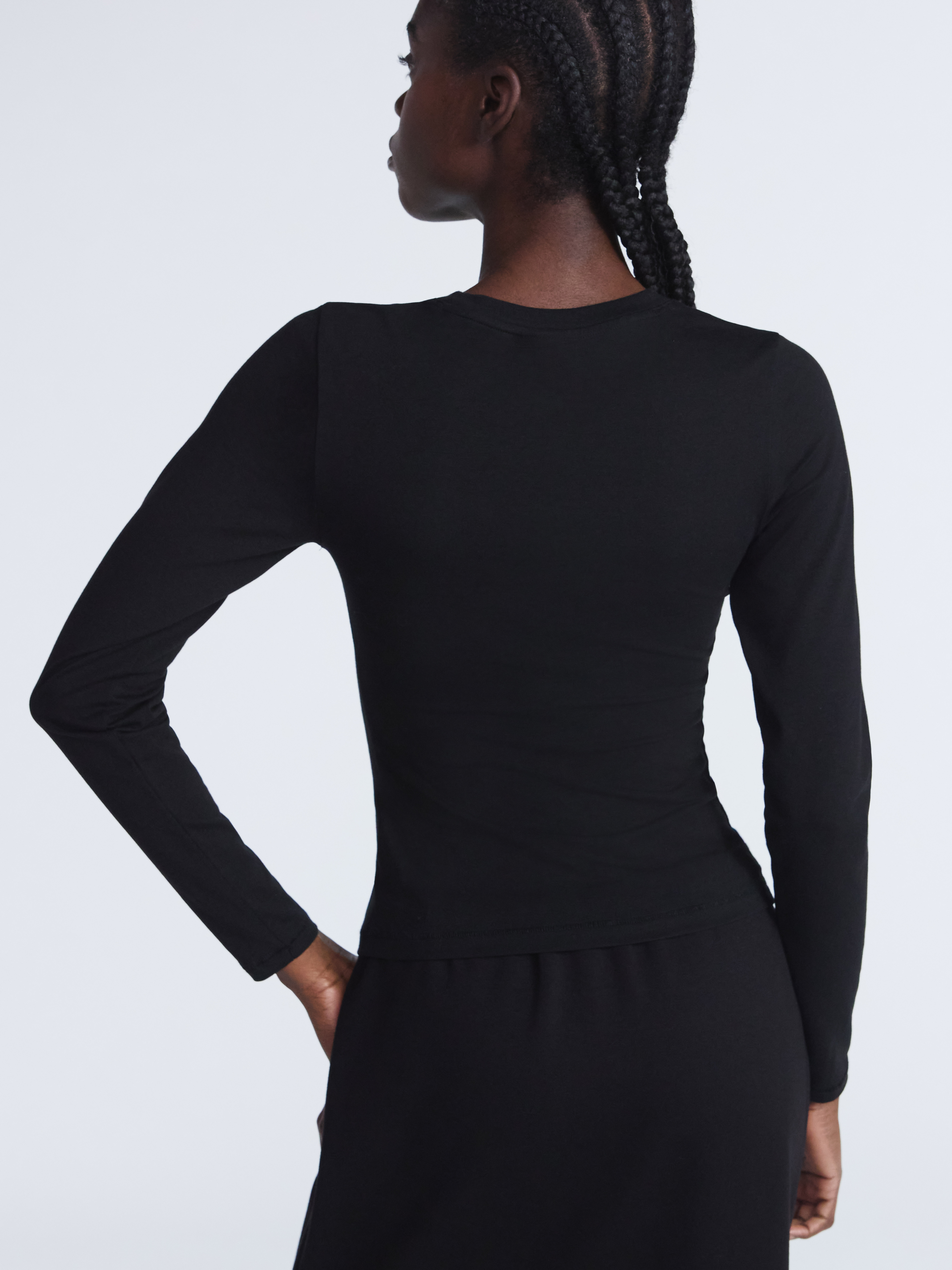 Women’s Stretch Cotton Blend Crewneck Tee with Long Sleeves, Sizes XS-XXL