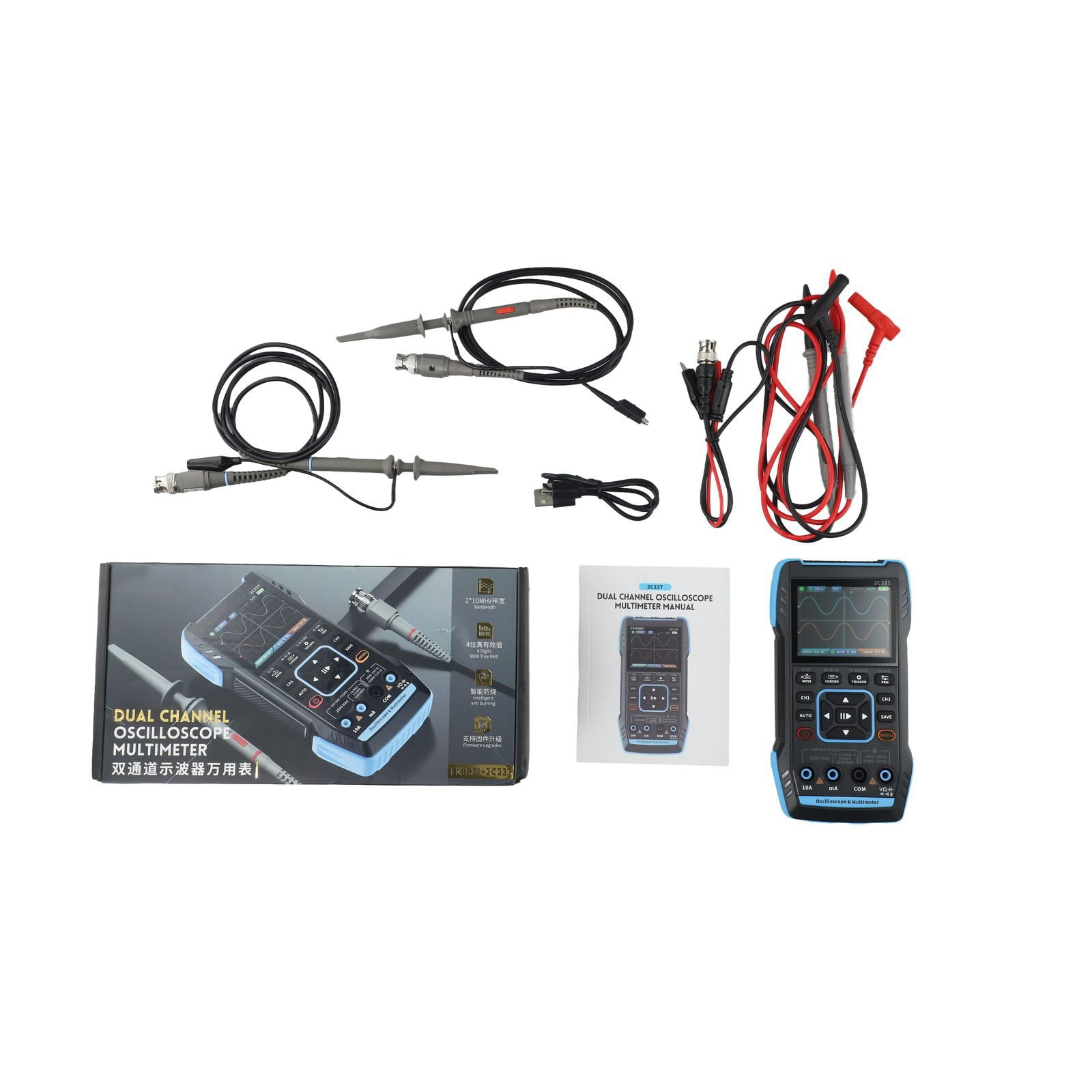 For FNIRSI 2C23T Digital Oscilloscope Multimeter Function Signal Generator Three-in-One Dual Channel 10MHZx2 50MS/s Oscilloscope