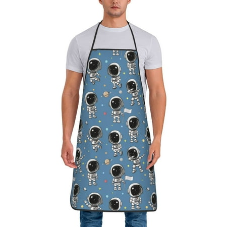 

Wukai Cute Cartoon Astronaut Print Aprons Adjustable Bib Aprons Cooking Kitchen Chef Apron for Women and Men