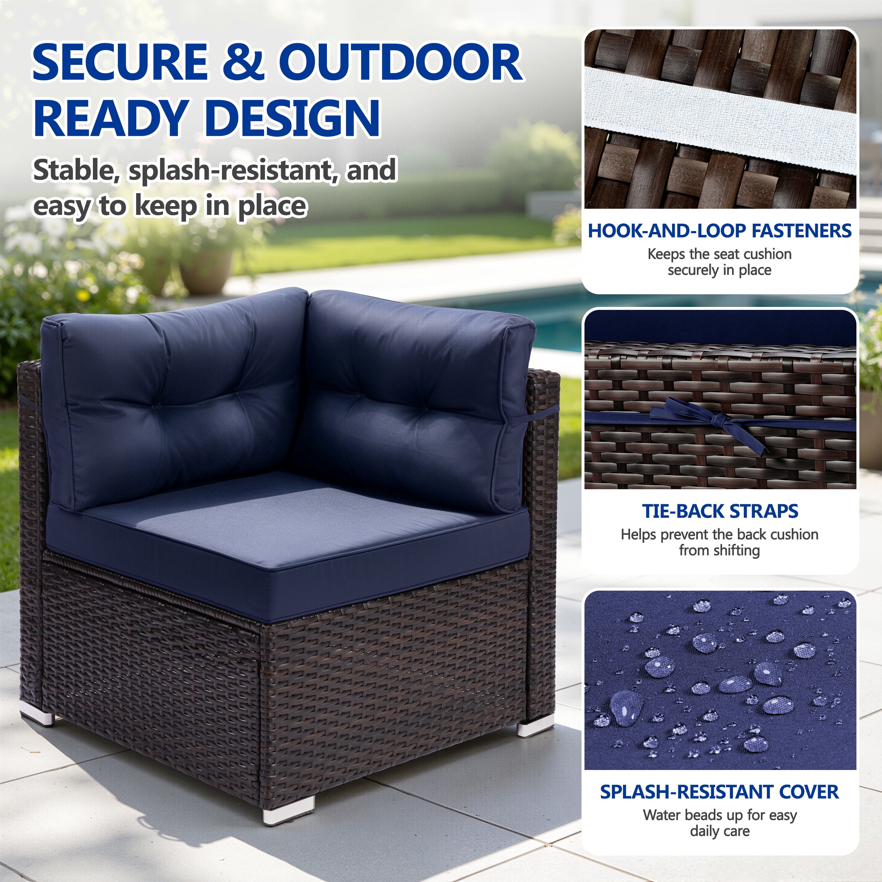 7 Piece Rattan Sectional Sofa Set, Outdoor Conversation Set, All-Weather Wicker Sectional Seating Group with Cushions & Coffee Table, Morden Furniture Couch Set for Patio Deck Garden Pool