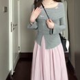 thumbnail image 1 of Suéter de punto con lazo para mujer, nueva camiseta con hombros descubiertos para principios de otoño '' αэ S0D6, 1 of 1