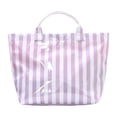 thumbnail image 1 of Bolso tote impermeable, bolso de playa de moda para el trabajo, fiestas, desplazamientos, vacaciones y negocios. Rayas blancas moradas, 1 of 9